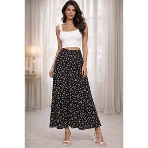 Carol Anderson Collection Maxi‎ Skirt Womens S Black Floral Y2K Fairy Grunge 90s